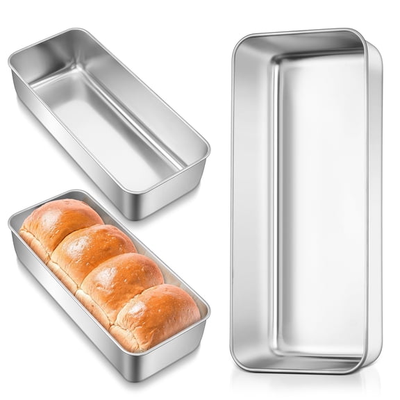 Vesteel 12 x 5 Inch Loaf Pan Set of 3, Stainless Steel Baking Bread Pans, Large Toast Baking Pans for Meatloaf, Cake & Homemade Bread, Non Toxic & Dishwasher Safe