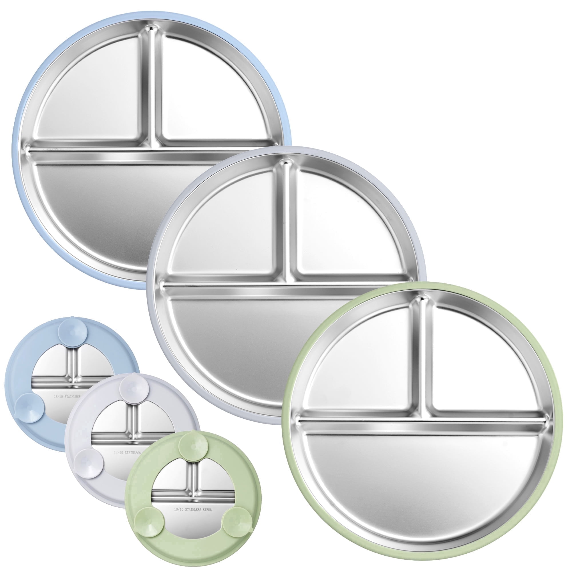 Vesteel 3-Piece Stainless Steel Toddler Plate with Suction, 9" Divided ...