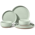 thumbnail image 1 of Vesteel Stoneware Dinnerware Sets for 2, 6 Pieces Ceramic Plates and Bowls Sets, Elegant Dishes with Rustic Terracotta Base, Dishwasher & Microwave Safe, Scratch Resistant, Light Green, 1 of 9