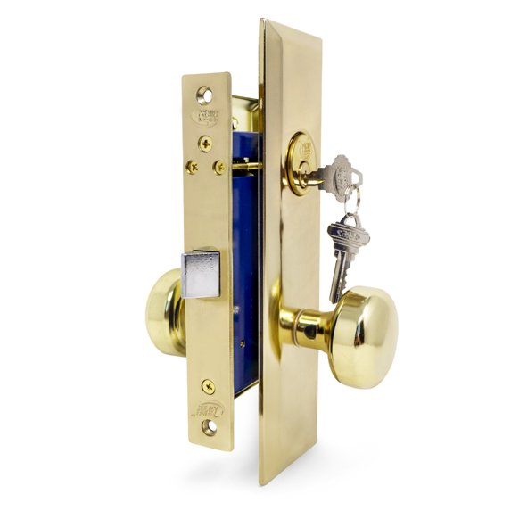 Vestibule Mortise Keyed Lockset - Always Locked - Right Hand - Polished Brass US3 Finish - 2-1/2" Backset - 2 SC1 Keys