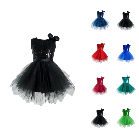 Vestidos Para NiñAs Girls' Solid Color Sleeveless Party Dress Round Neck Flowy Skirt for Stage Performance
