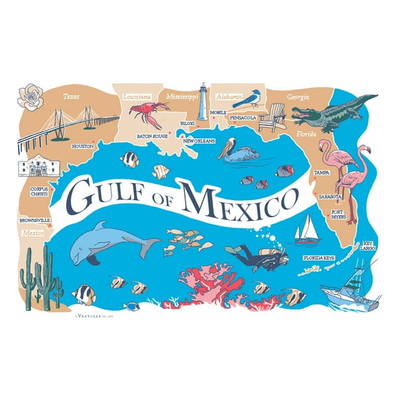 Vestiges Gulf Of Mexico Region Souvenir Tea Towel 21.5" x 32" Eco-Friendly