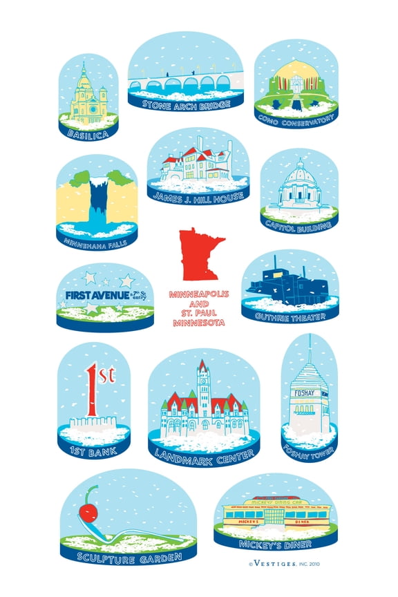 Vestiges Minneapolis/Stpaul Snow Globes Souvenir Tea Towel 21.5" x 32" Eco-Friendly