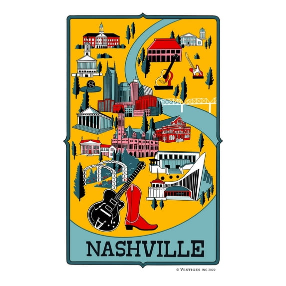 Vestiges Nashville Collage Souvenir Tea Towel 21.5" x 32" Eco-Friendly