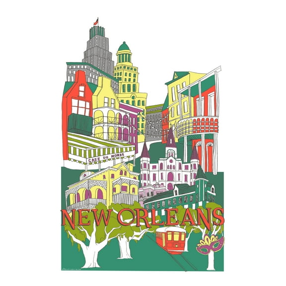Vestiges New Orleans Collage Souvenir Tea Towel 21.5" x 32" Eco-Friendly