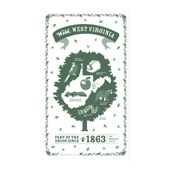 Vestiges West Virginia State Souvenir Tea Towel 21.5" x 32" Eco-Friendly
