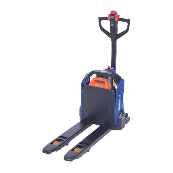 Vestil EPT-1532-33 15 x 32 in. & 3300 lbs Steel Fully Powered Electric Pallet Truck, Blue & Black