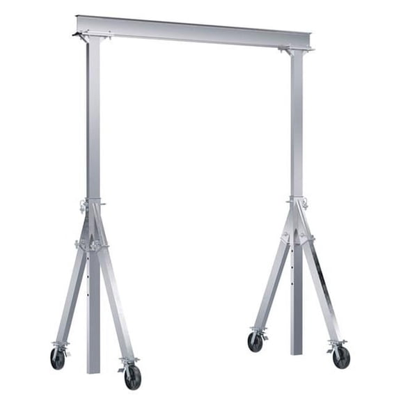 Vestil AHA-2-15-10-TLC 2000 lbs 15 x 10 ft. Aluminum Adjustable Height Gantry Crane with Total Locking Glass Filled Nylon Casters - Silver