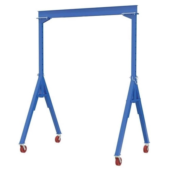 Vestil AHS-6-20-12-VG 6000 lbs 20 x 12 ft. Steel Adjustable Height Gantry Crane with V-Groove Cast Iron Casters - Blue