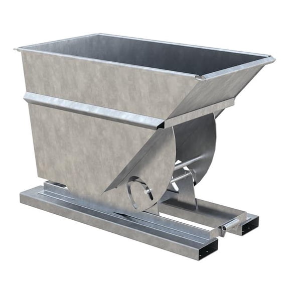 Vestil D-75-HD-NB-GAL 62 x 32 x 43 in. Steel Heavy Duty No Bump & Dump Hopper - 0.75 cu. Yard - 6000 lbs Capacity - Galvanized Silver