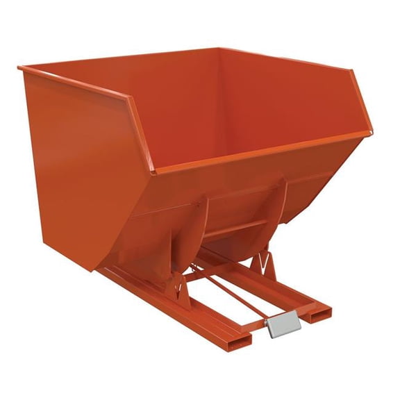 Vestil D-400-HD-ORG-C 79.375 x 72.93 x 64.375 in. Steel Heavy Duty Self Dumping Hopper - 4 cu. Yard - 6000 lbs Capacity - Orange