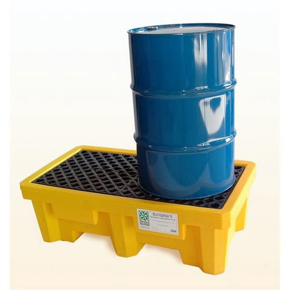 Spill Pallet, 66 gal Spill Capacity, 2 Drums, 3,000 lb Load Capacity, Polyethylene 1010