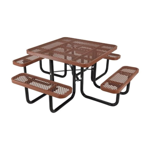 Vestil Manufacturing PT-MX-ST-46-BN 46 x 46 in. Expanded Metal Square Top Picnic Table - Brown