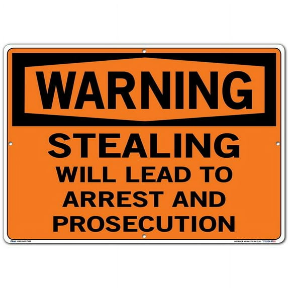 Vestil Manufacturing SI-W-27-E-AC-130 20.5 x 14.5 in. Aluminum Composite 27 Warning Sign - Stealing Will Lead to Arrest & Prosecution - 0.13 in.