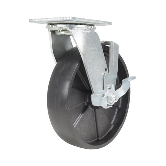 Vestil CST-VE-8X2GFN-SWB 1250 lbs 8 Dia. x 2 in. Glass Filled Nylon Swivel with Brake Caster - Black