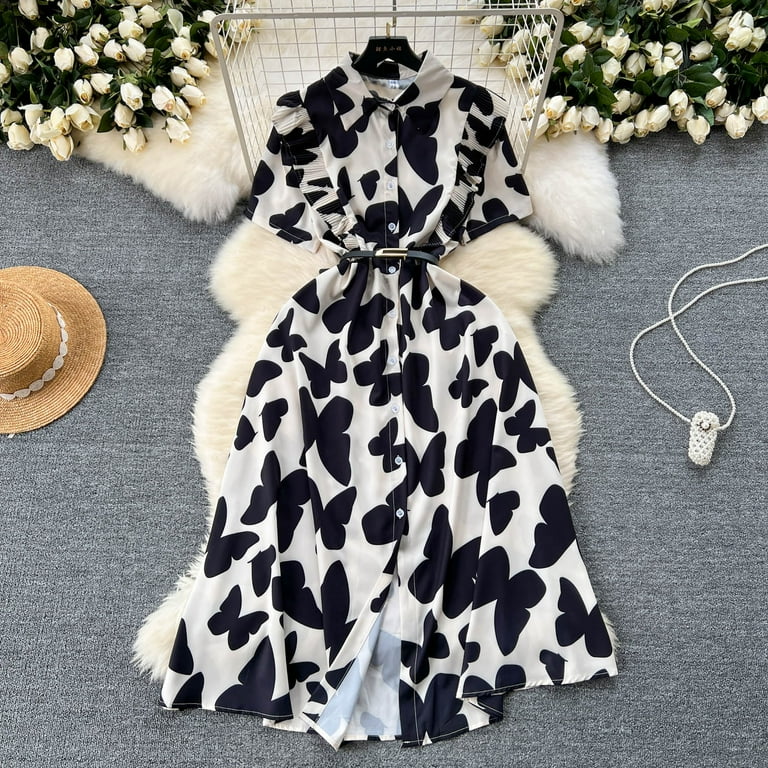Elegant Floral Bandage Turndown Collar Printed Dress Dresses Elegant Floral Bandage Turndown Collar Printed Dress Dresses