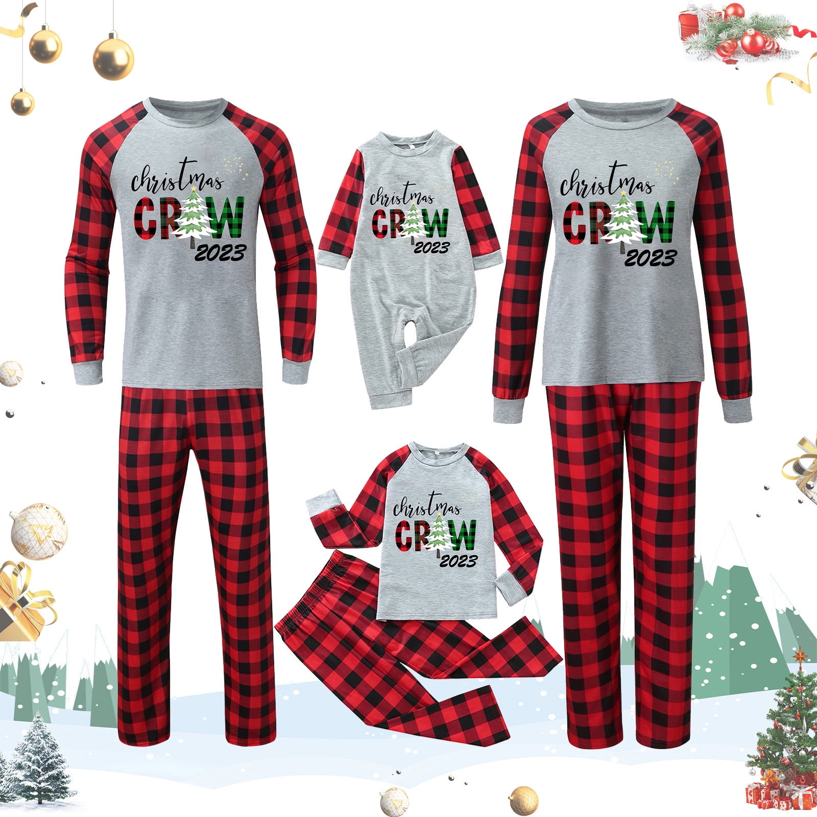 Vestitiy 2024 Family Christmas Pjs Matching Sets Crew Neck Long Sleeve