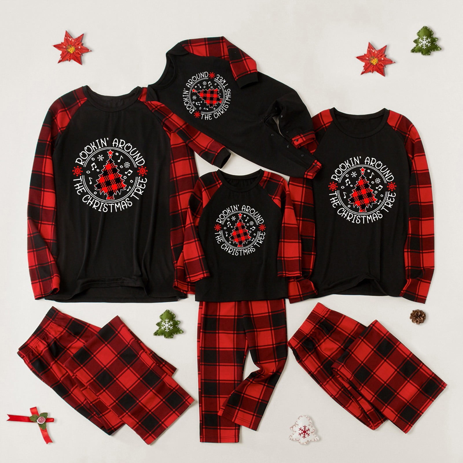 Vestitiy 2024 Matching Family Pajamas Sleepwear Set Crew Neck Long