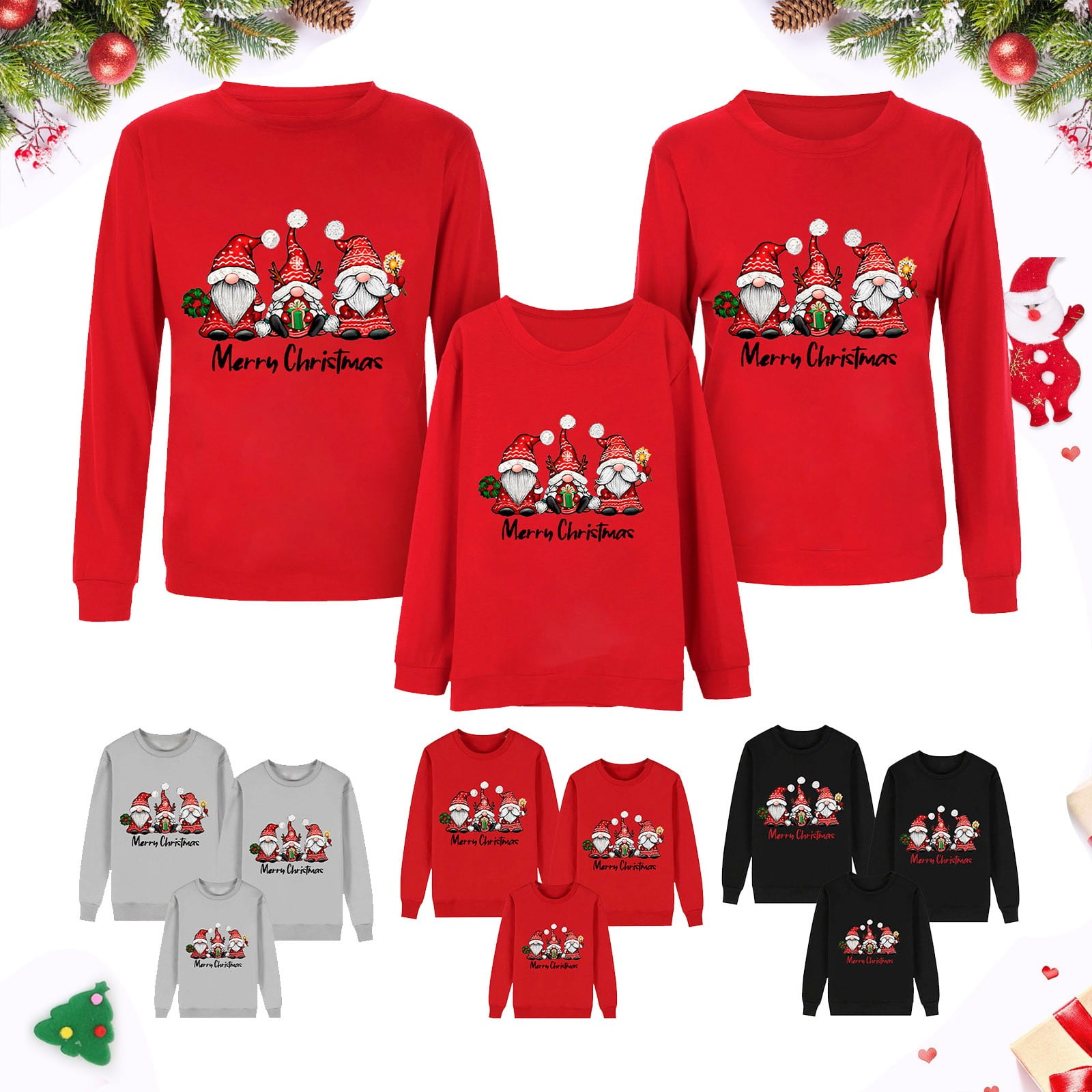 Vestitiy 2024 Xmas Family Matching Nightwear PJs Sets Crew Neck Long