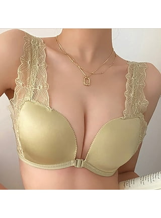 Women Open Back Push Up Lace Bra for Low Back Dress Thin Cup U-shaped  Beauty Back Gathered Bra Solid Wirefree Bralettes 