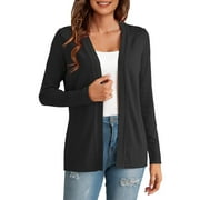 Vestitiy Women's Cardigan Women's Solid Color Long Sleeved Buttonless Casual Knitted Sweater Cardigan Black L Clearance