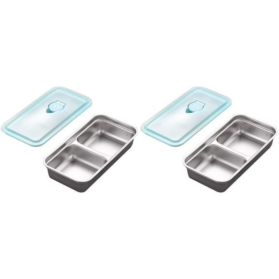Vestitly Baking Pans 2PC Tainless Preservation Box With Lid Snack Box Seasoning Dish With Lid Partitioned Kimchi Box Lunch Box,Silver2,7.87*4.13*1.57 Inch
