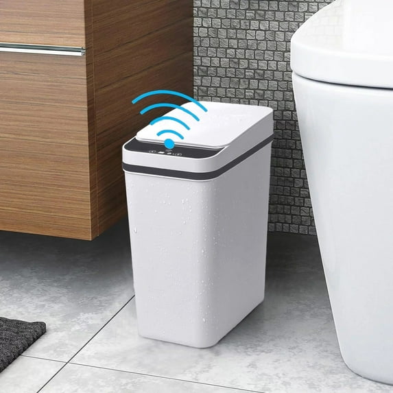 Vestitly Bathroom Smart Touchless Trash Can 2.2 Gallon Automatic Motion Sensor Rubbish Can With Lid Electric Narrow Small Garbage For Kitchen Living Room Toilet Bedroom