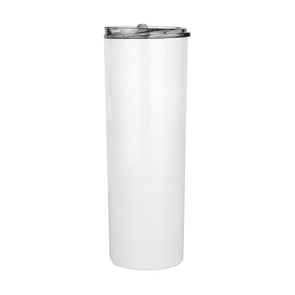 Vestitly Cups With Lids ReusableLife Skinny 20 OZ Straight Stainless White Tumbler With Metal For Heat Machine Printing 1 Pack