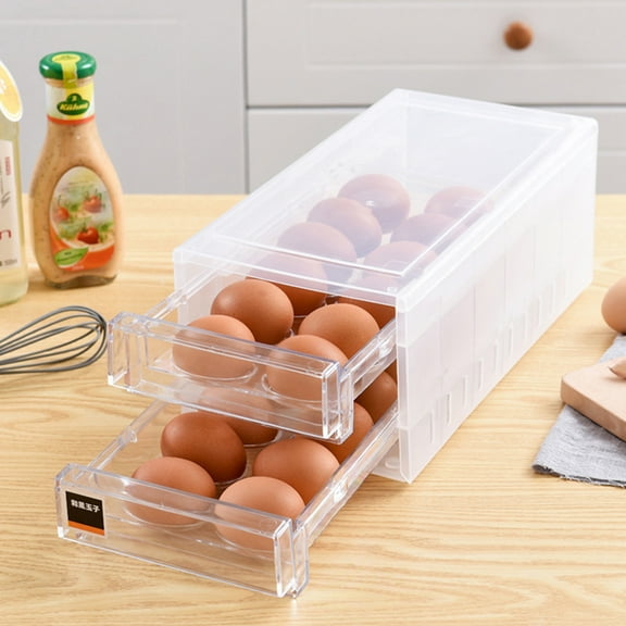 Vestitly Egg Storage Box Drawer-Style Double-Layer 24-Grid Anti-Collision Stackable Kitchen Refrigerator Fresh-Keeping Box
