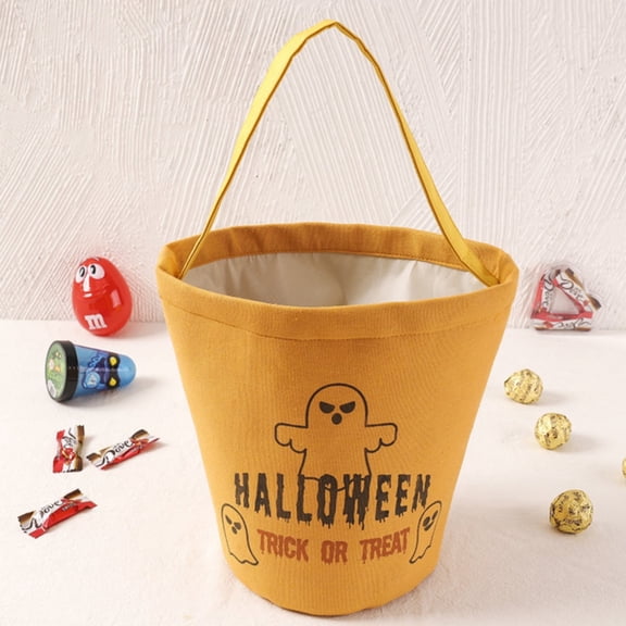 Vestitly Food Storage Halloween Trick Or Bag Pumpkin Canvas Candy Tote Bucket Multipurpose Portable Reusable Bucket Best Halloween Party Gifts