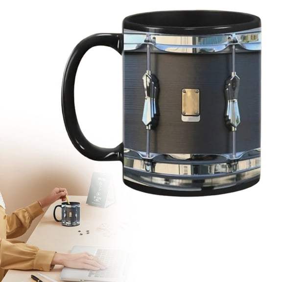 Vestitly Glass&Bottle Vintage Drum Shaped Ceramic Mug Is A Hilarious And Perfect For Drumming Enthusiasts Made Of Ceramic It Features A Comfortable Grip