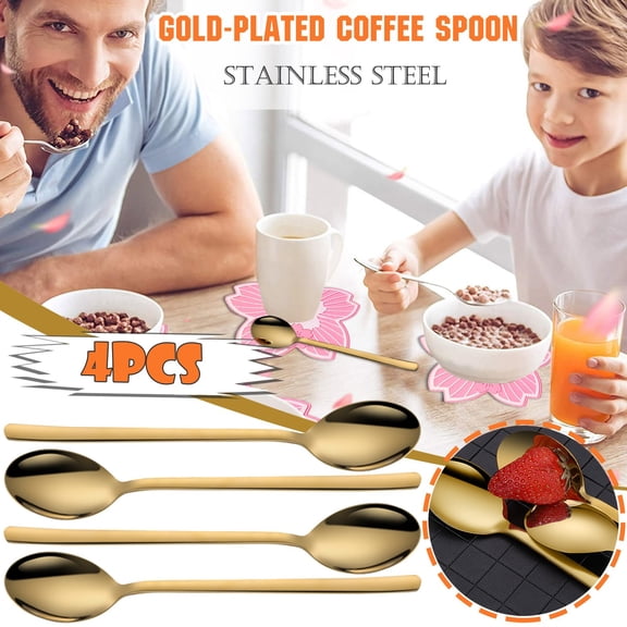 Vestitly Gold-Plated Stainless Steel Coffee Cup, Mini Teaspoon Set