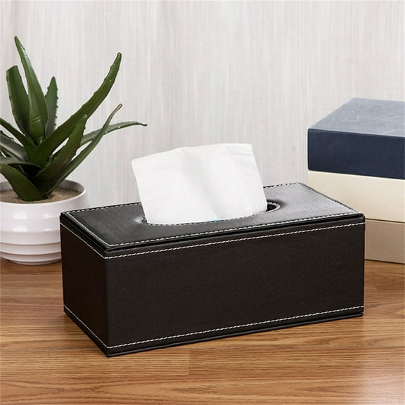 Vestitly High-end Fashion PU Leather Tissue Box Holder Black with lid, Rectangular Napkin Facial Tissues Holder Dispenser,Home Office Car Tissue Box (9.4*4.7*3.7in)