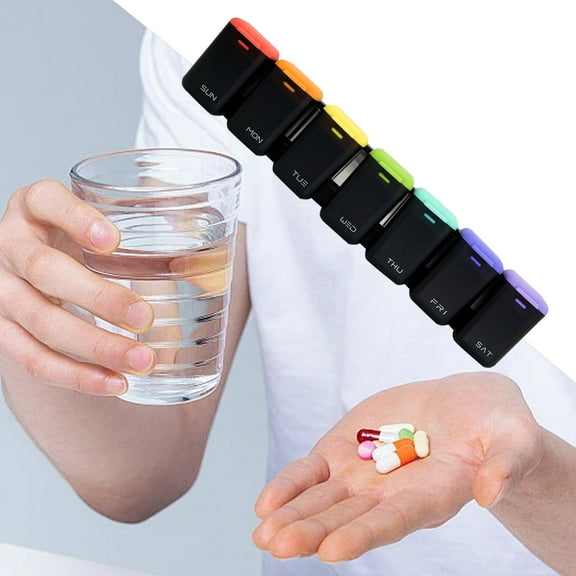 Vestitly Pill Organizer Colorful 7 Day Storage Box for Convenient Daily Management,Black,1.22*1.93*9.76 inch