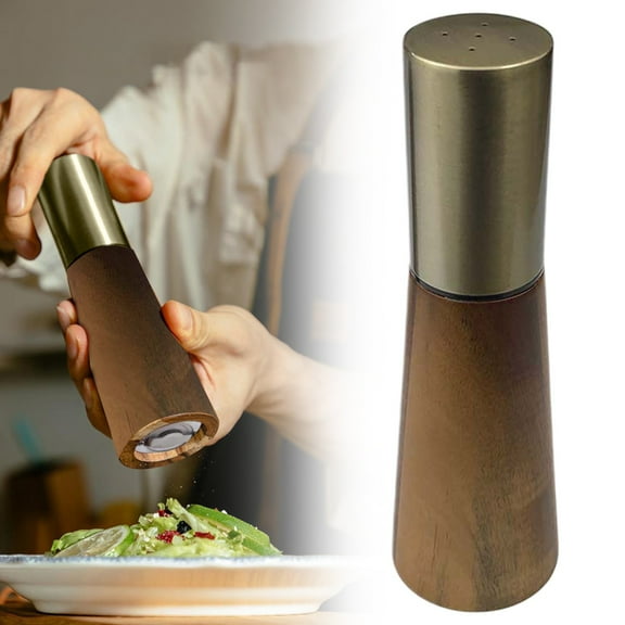 Vestitly Salt and Pepper Grinder Set with Wood Base Stainless Manual Shaker and Pepper Mill Adjustable Thickness Suitable for Kitchen(Salt spreader),Gold1,6.89*2.17 inch