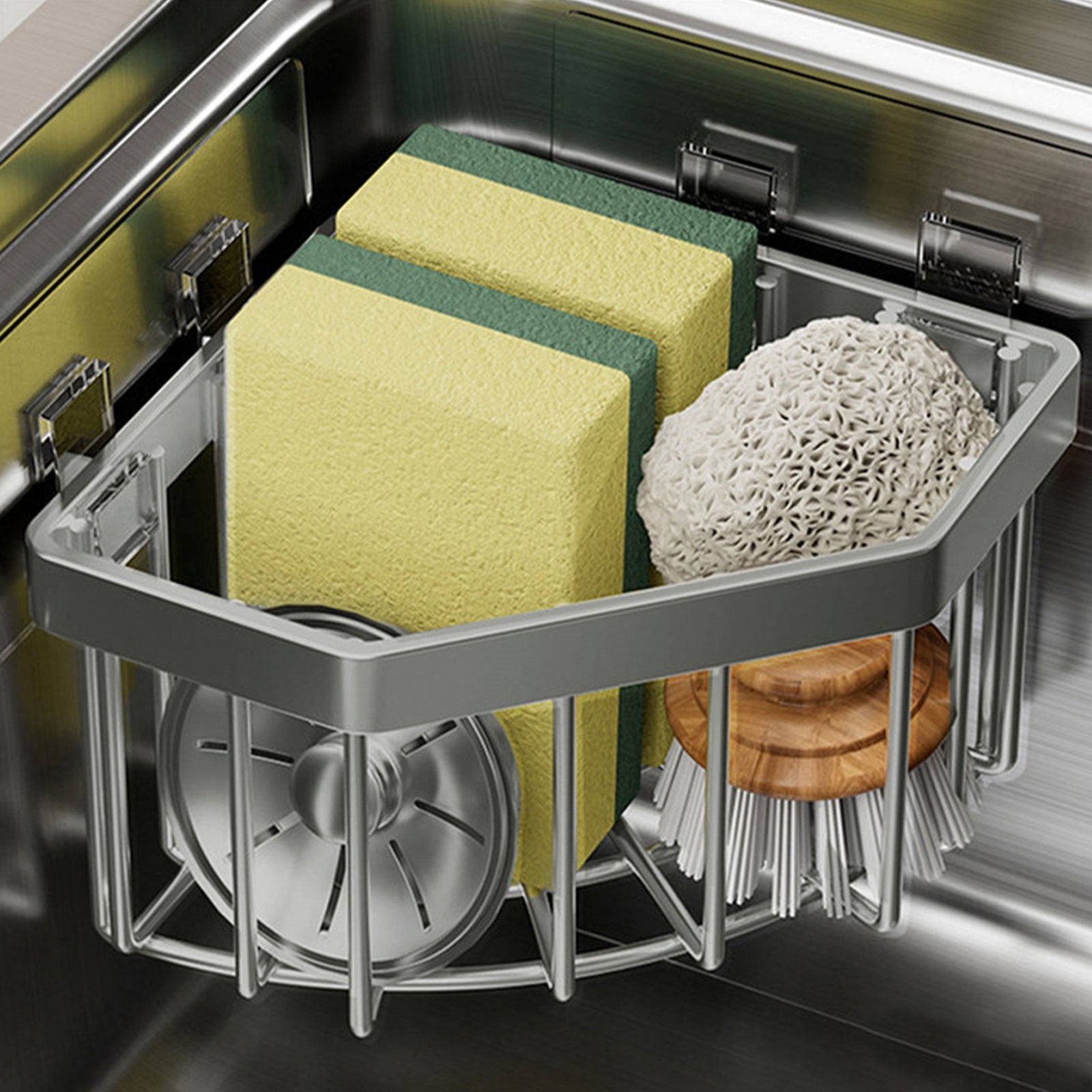 Vestitly Stainless Corner Sponge Storage Basket No Drilling Triangular ...