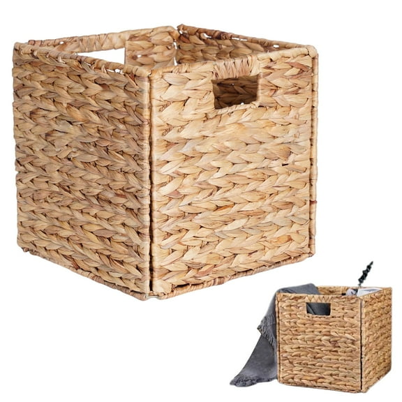 Vestitly Water Hyacinth Storage Baskets Natural 1 Cube Organizers Woven For Bathroom Bedroom Laundry Pantry Shelves Food Storage