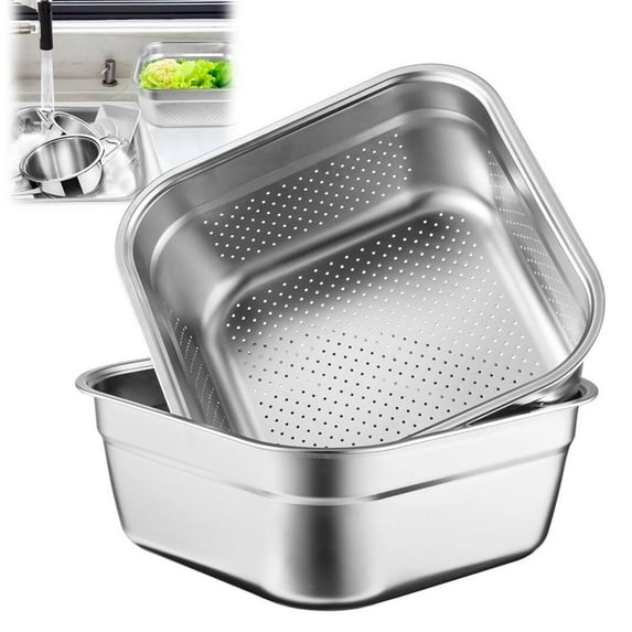 Vestitly Colander Bowl Set Square Filter and Set Stainless 22cm Multifunctional Kitchen Basket with Holes for Efficient Cleaning Preparation,Silver,8.19*8.19*3.35 inch