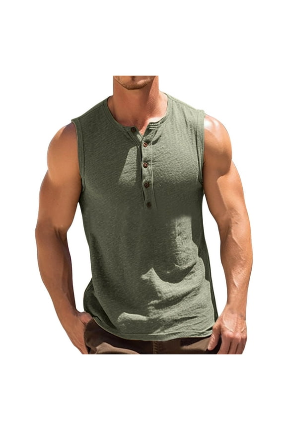 Vests for Men ClearanceSleeveless Henley Vest Top Summer Super Soft Cotton Plain Tshirt Tank Top Muscle Bodybuilding Stringer Vests Henley Shirts Renaissance Viking Costume