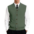 thumbnail image 1 of Vests for Men V-Neck Knit Ribbed Button Down Sleeveless Cardigan Fall Winter Business Casual Army Green S, 1 of 6