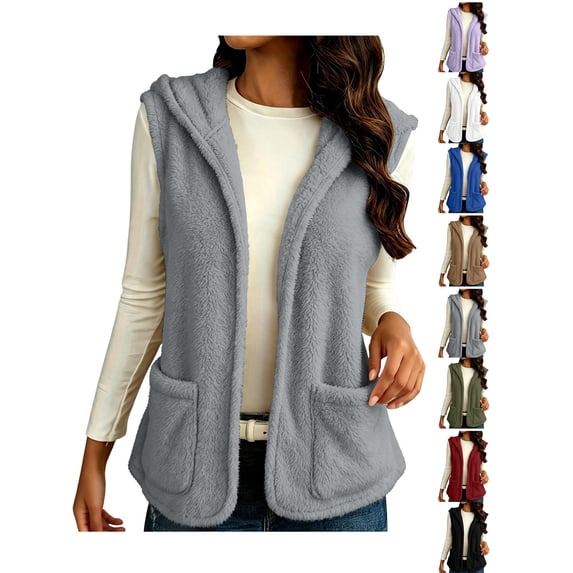 Vests for Women Zaewscy Women's Solid-Color Hooded Vests Gray XL