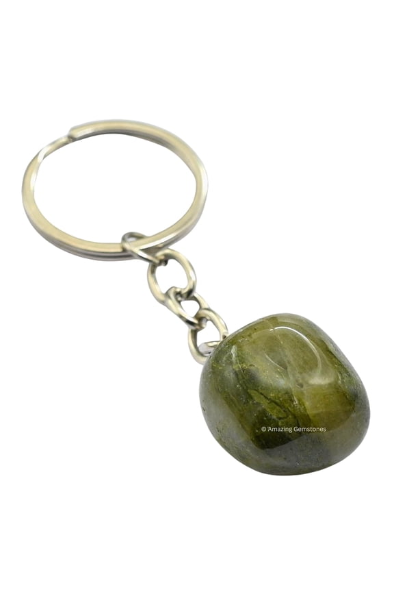 Vesuvianite Crystal Car Key Holder, Tumbled Crystal Keychain