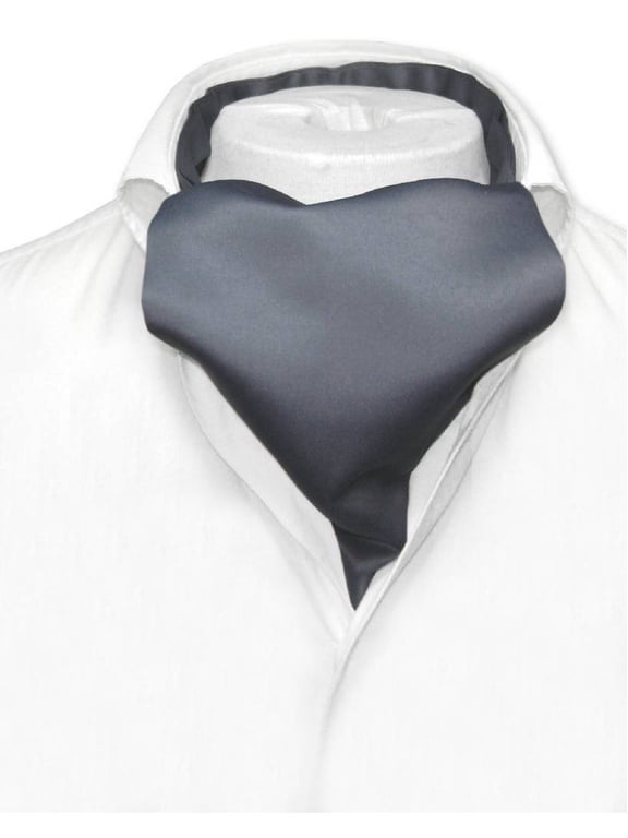 ASCOT Solid CHARCOAL GREY Color Cravat Dark Gray Men's Neck Tie