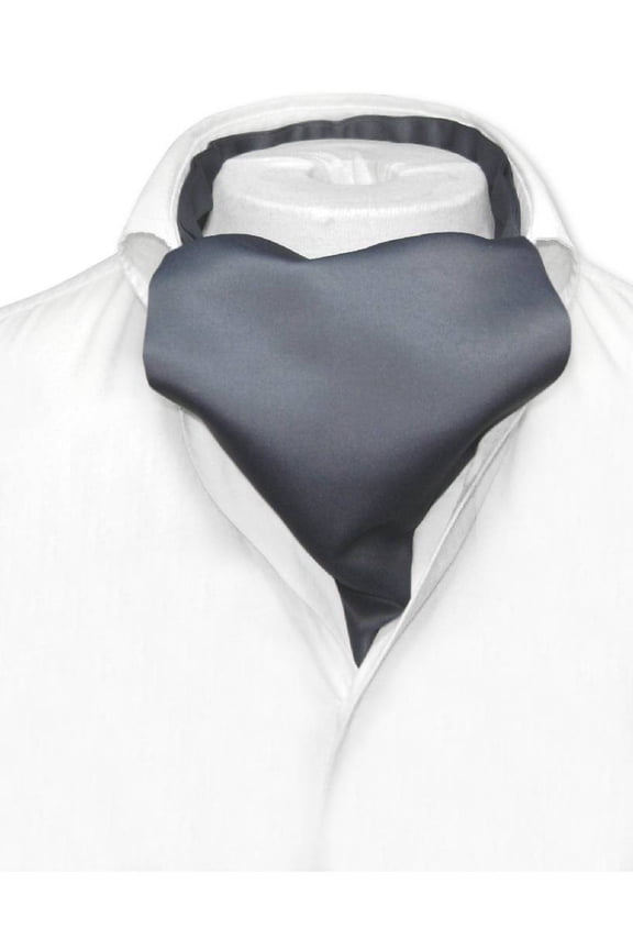 ASCOT Solid CHARCOAL GREY Color Cravat Dark Gray Men's Neck Tie