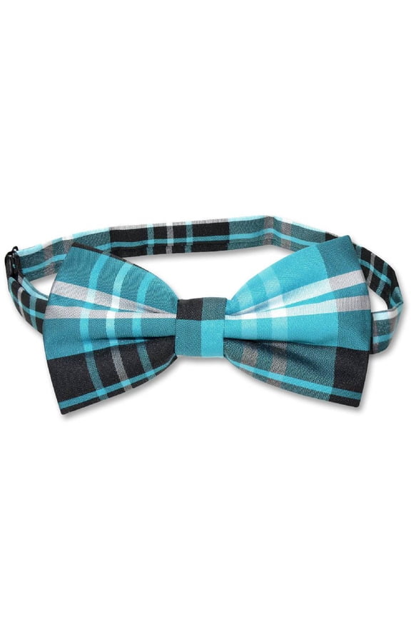 BOWTIE Black Turquoise White Color PLAID Design Men's Bow Tie