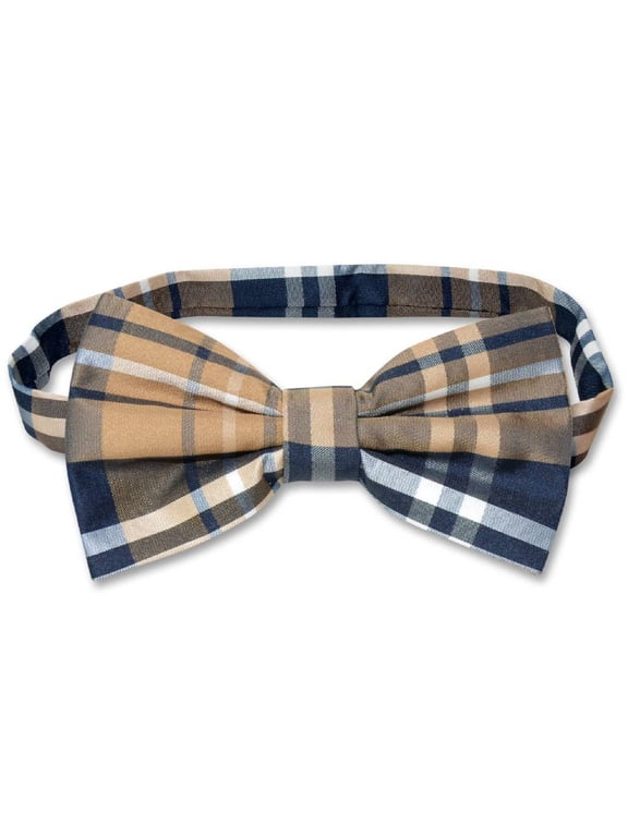 BOWTIE Navy Brown White Color PLAID Design Men's Bow Tie