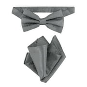 Vesuvio Napoli BowTie Charcoal Grey Paisley Mens Gray Bow Tie & Handkerchief