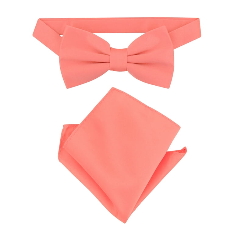Vesuvio Napoli BowTie Solid Coral Pink Color Mens Bow Tie Handkerchief