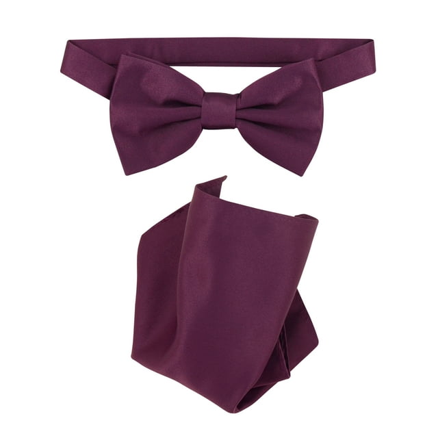 Vesuvio Napoli BowTie Solid Eggplant Purple Color Mens Bow Tie & Handkerchief