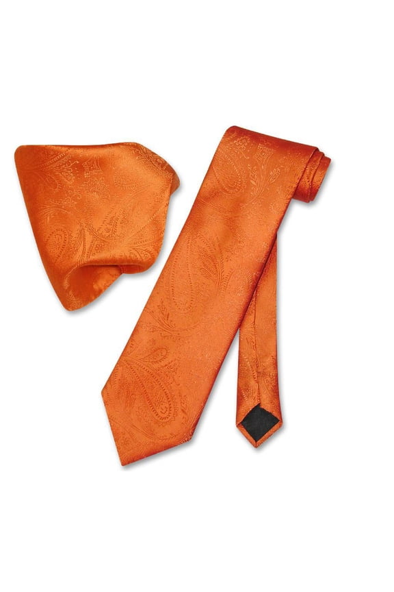 Burnt Orange PAISLEY NeckTie & Handkerchief Matching Neck Tie Set